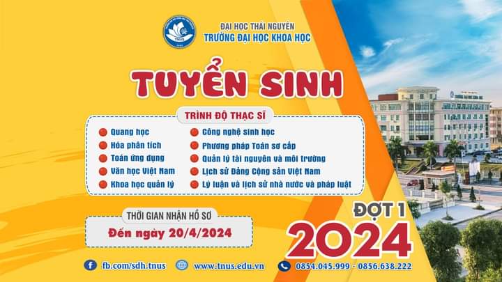 THÔNG BÁO TUYỂN SINH ĐÀO TẠO TRÌNH ĐỘ THẠC SĨ ĐỢT 1 NĂM 2024